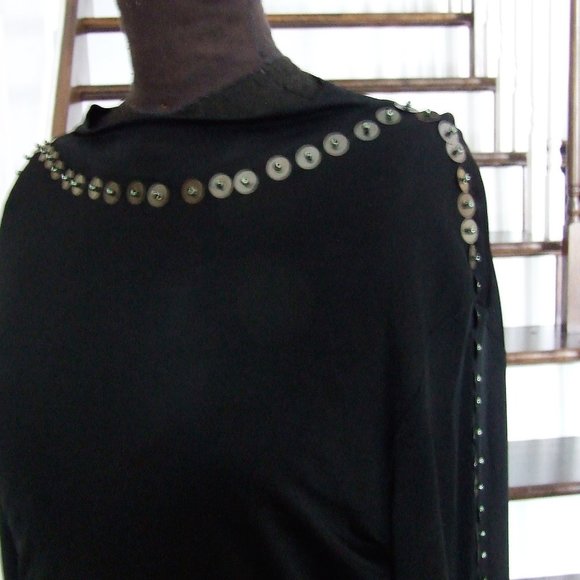 Black Fancy Beaded Turtleneck Stretchy Top Boat Neck M - Picture 4 of 7